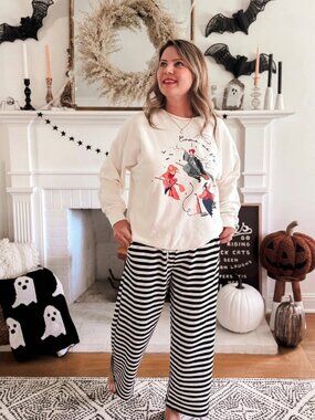 Elisabeth & Faith Beetlejuice Wide-Leg Ankle Pants White Black Striped Size M